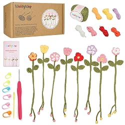 WaldyWop Crochet Kit for Beginners - 8 Flower Bookmarks Knitting Kit w/Step-by-Step Video Tutorials & Soft Yarn, Hook - Wobbles DIY Art Craft Kit for Adults, Birthday Gifts for Women Teen