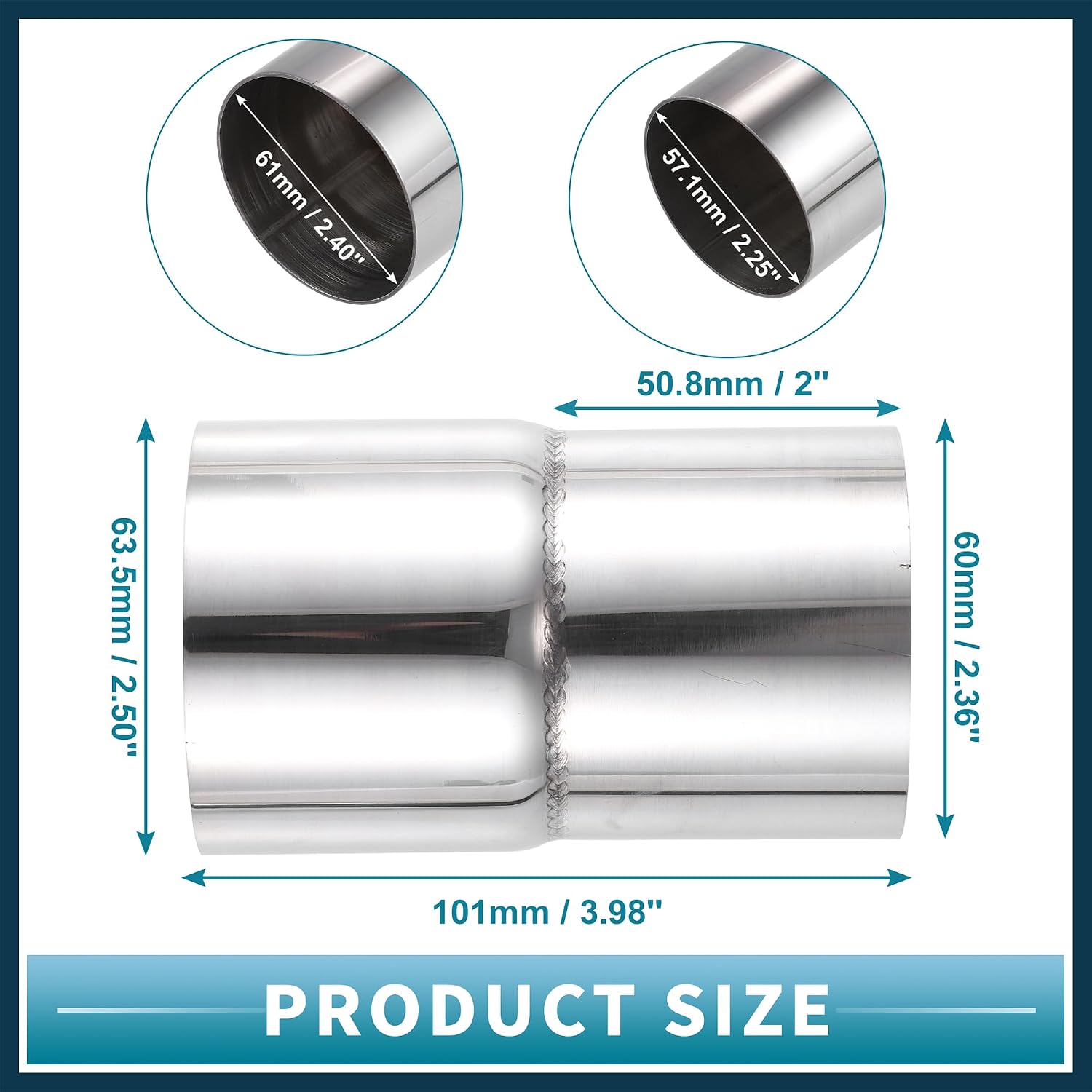 45 Degree Mandrel Bend Elbow Tube 2.25" Inch ID to 2.5" Inch OD Stainless Steel Reusable | Exhaust Elbow Pipe Stair Handrail Tube 2 Pcs