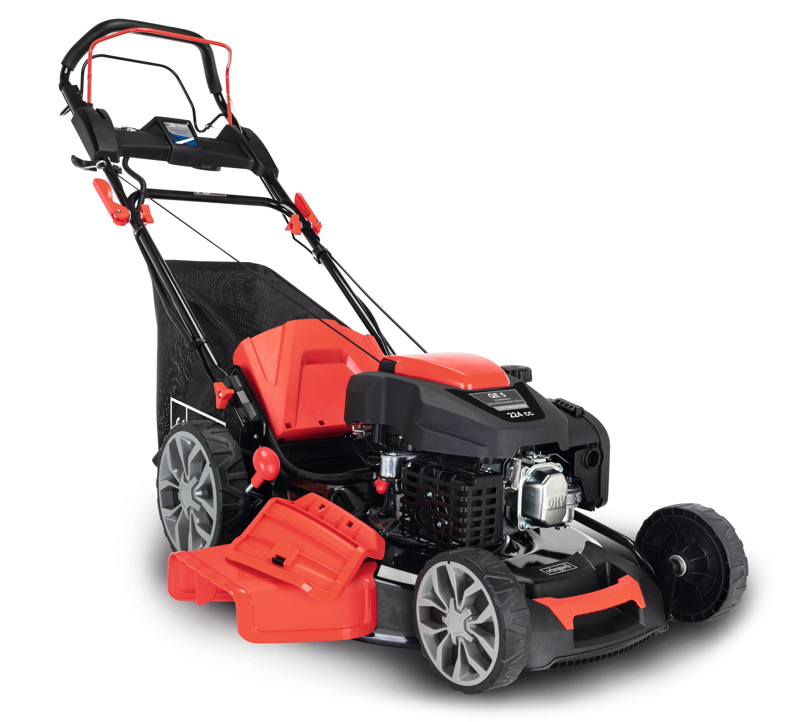 Scheppach Tondeuse à Gazon Thermique MS225-56 - Moteur 4 Temps 6 CV - 224 cm3 - Largeur de Coupe 56 cm - 2200 m² - bac 65L - Hauteur de Coupe 25-75 mm