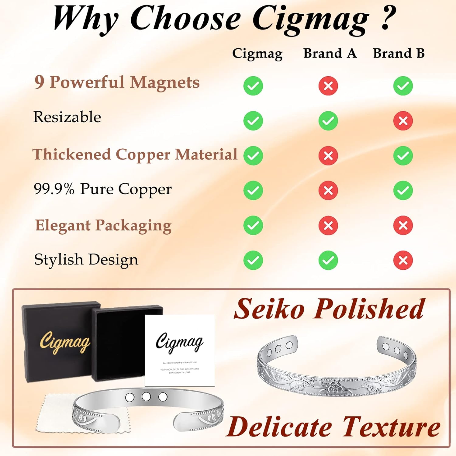 2PCS Copper Bracelets for Women Pure Copper Bracelet Cuff Bangle Strength Magnets Adjustable (Silver) - Image 7