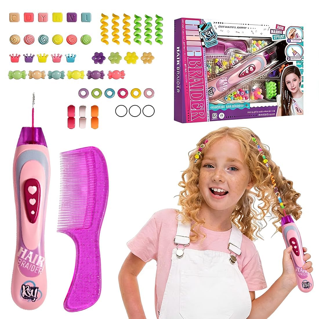 Princess DIY Hair Braiding Styling Kit for Girls, Complete Hair Accessory Set with Decorative Ornaments & Reusable Hair Gems, Pretend Play Beauty Toy, for Girls Ages 5-12