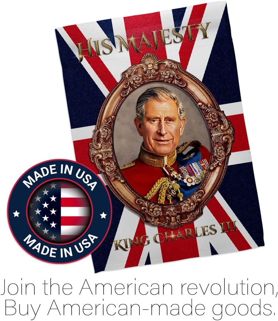 His Majesty King Charles III Tapestry Home Decor Banner Wall Art Porch Garden Flag Stand Pole Room Indoor Outdoor Coronation Party Decoration Souvenir Poster United Kingdom Memorabilia Made in USA
