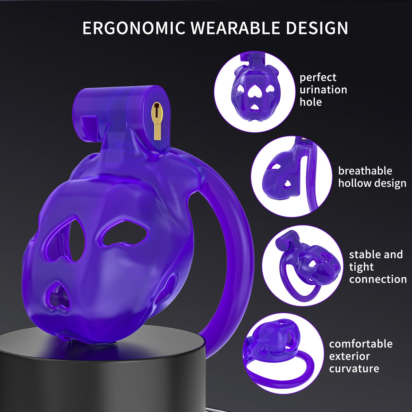 FYJENNICC Love 1.0 Chastity Cage - Lightweight Resin Male Chastity Device with Invisible Lock,Bondage Gear for Men Beginner-Friendly Design with 4 Adjustable Rings Adult Sex Toy (Pink, Small): Purple Nub
