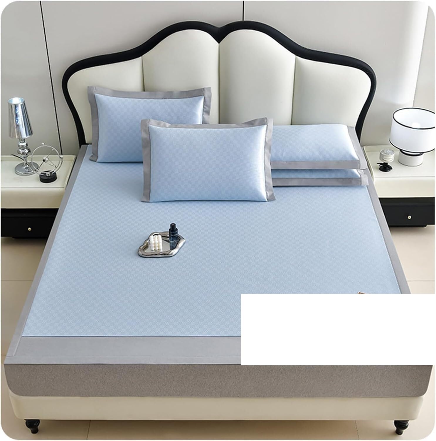Ice Silk Mattress Topper ， Summer sleeping mat with 2 pillowcases cooling ice silk home dormitory multicolor and various sizes(Blue,200x220cm)