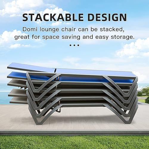 Miniatura 6 de Domi - Sillas de piscina, juego de 2 tumbonas de aluminio para patio, respaldo y ruedas ajustables en 5 posiciones, sillas de descanso para todo
