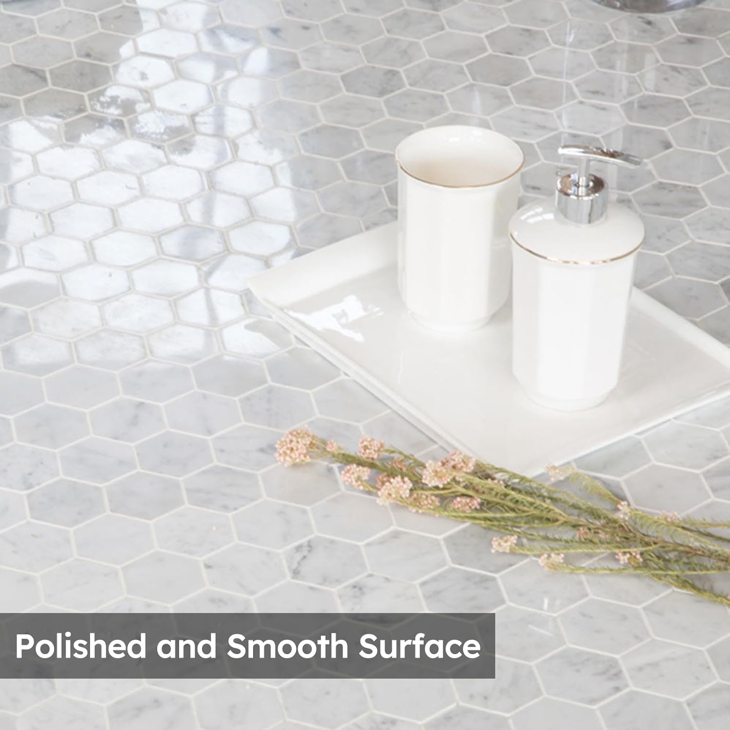 Diflart Carrara White Marble Mosaic Tile, 2 Inch Hexagon, Polished, Italian Bianco Carrera Marble Backsplash Tiles for Kitchen Bathroom Wall Floor, Pack of 5 Sheets