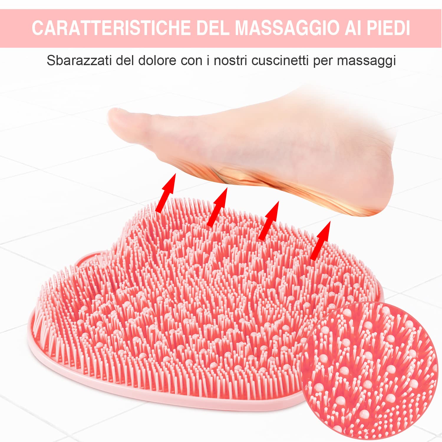 HONYIN Grande Tappetino Scrubber per Piedi, Pad Massaggio Doccia Piede Spazzola Antiscivolo - Deterge, Esfoliare, Massaggiare i Piedi Senza Piegarsi, Alleviare i Piedi Stanchi (28 x 28 cm)