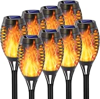EOYIZW 8-Pack Solar Flickering Flame Torch Lights, 12 LEDs IP65 Waterproof Tiki Torches for Garden Patio Yard Outdoor Decor