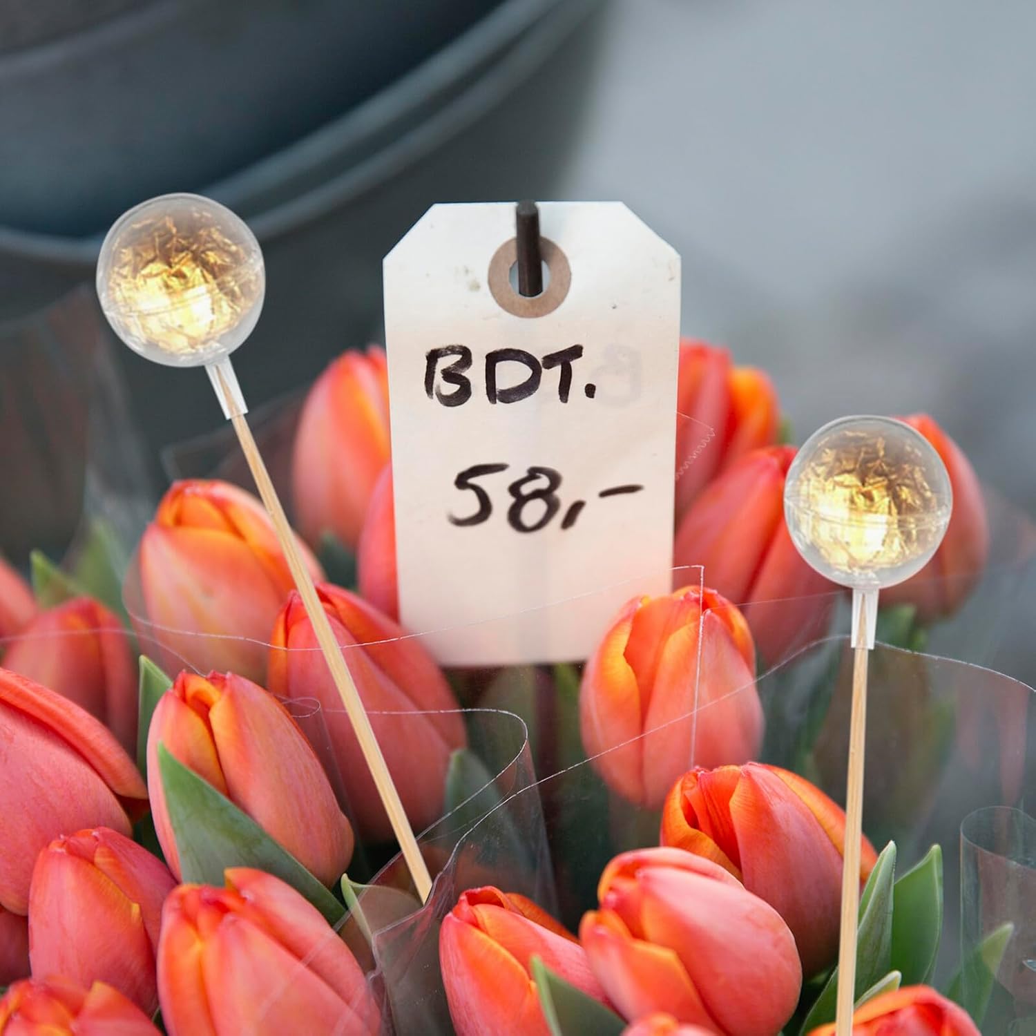 DIYEAH Chocolate Candy Packaging Holders Plastic Boxes and Natural Color Sticks, 100pcs Candy Wrappers and 100pcs Flower Support Sticks Set for Wedding and Party Wrapping