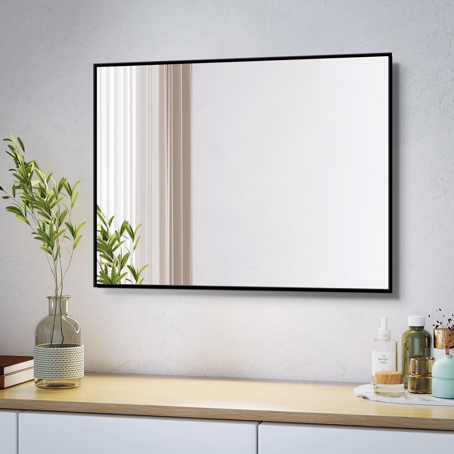 Heilmetz Black Frame Mirror 500 x 700mm, Large Bathroom Wall Mirror