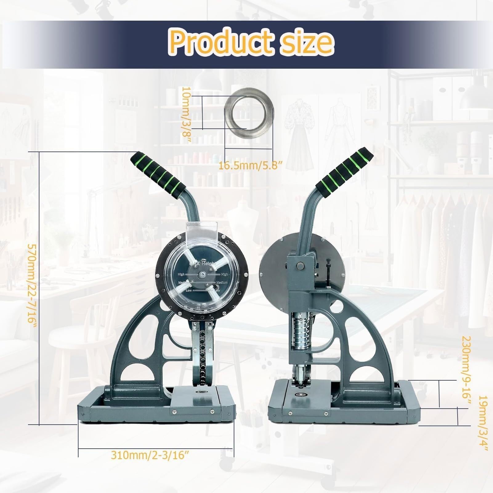 Máquina de ojales, herramienta semiautomática de alta resistencia para tela, PVC, cuero, capacidad de 100 ojales, base de rodillo, compatible con 5 tamaños (5,5-12 mm)