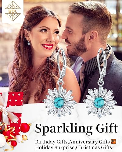 Miniatura 3 de BDL Genuine Turquoise Jewelry for Women, Sterling Silver Earrings and Necklaces for Women, Leverback Dangle Drop Earrings Jewelry