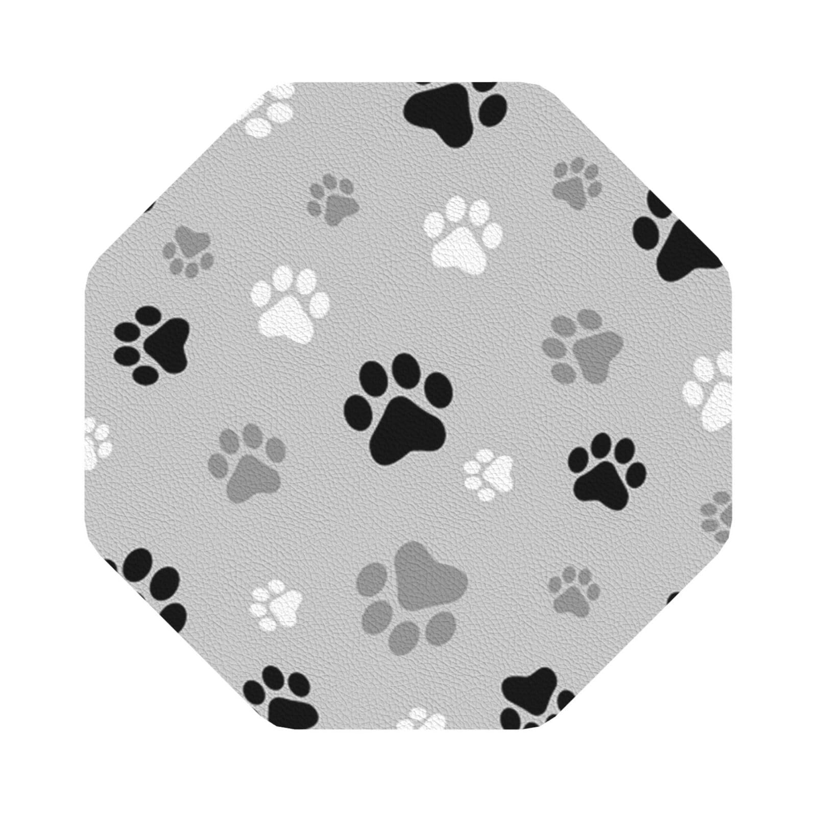 Animal Paw Prints PU Leather Coasters Set of 6 Octagon Drink Coasters