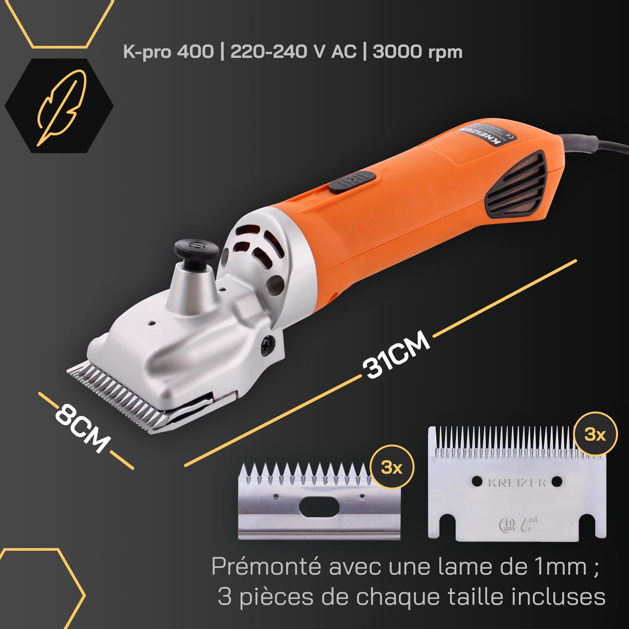 Tondeuse Cheval KNEIZER Kit Complet Lames Interchangeables Silencieuse Faible Vibration