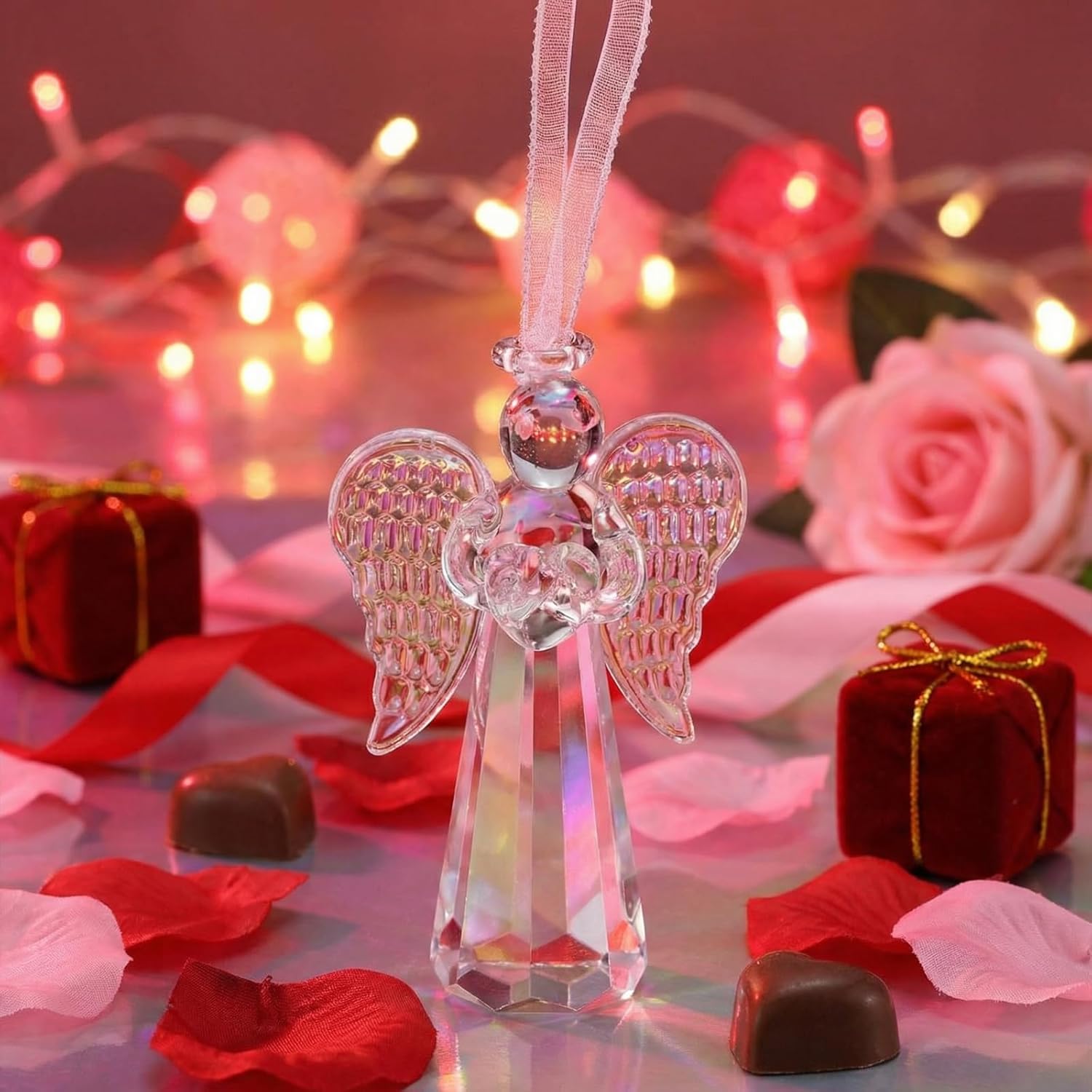 6 Pcs Crystal Angel Figurine Valentines Glass Guardian Angel Ornaments Hanging Decor Valentine's Day Church Gifts for Women Men Christian Blessing Anniversary Mother's Day Easter(Lovely) - Image 2