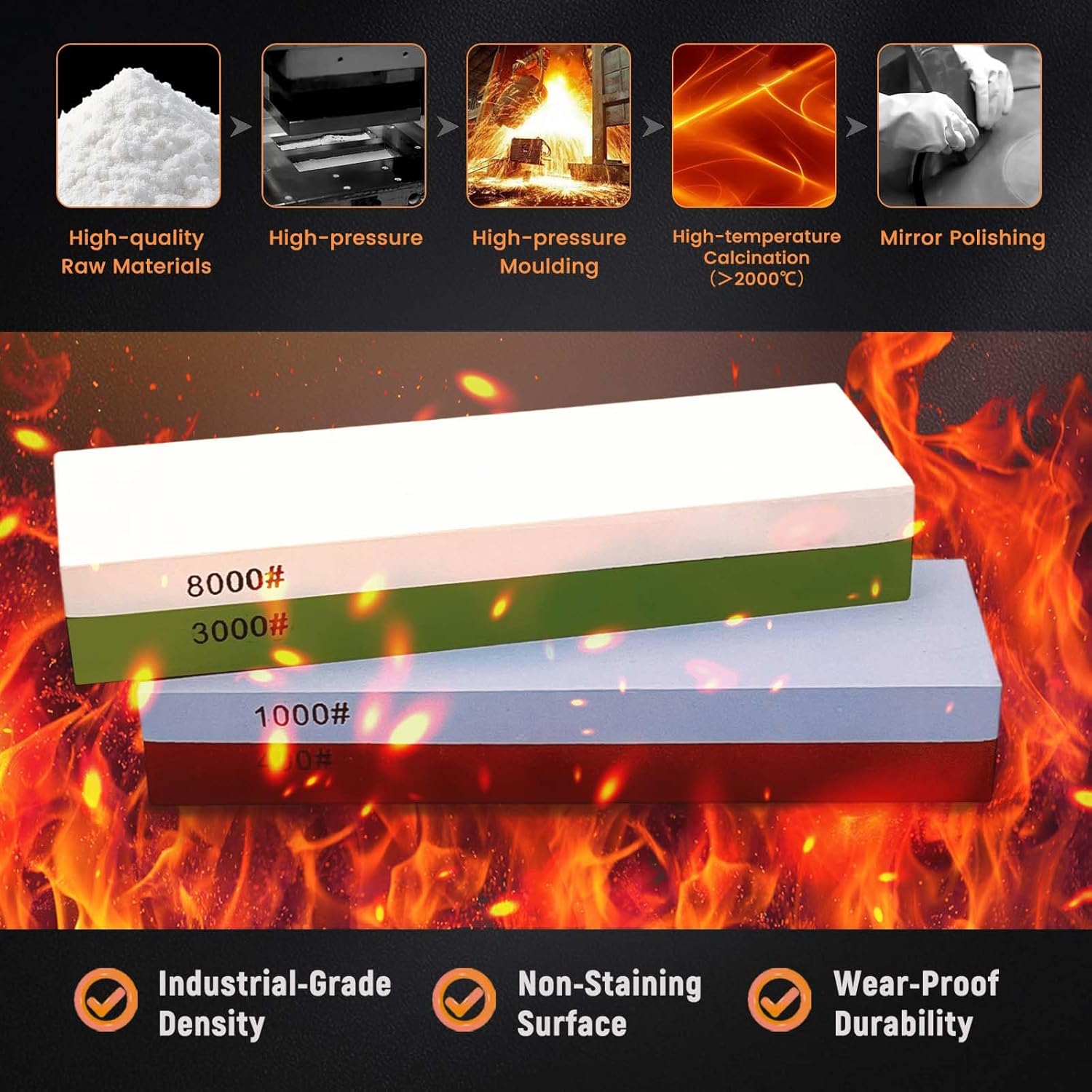 SNAIL GARDEN 10PCS Knife Sharpening Stone Set,Dual-Sided (400/1000 & 3000/8000 Grit) with Red Sharpener, Metal File, Flattening Stone, Bamboo Base,Angle Guide,Honing Guide,Silicone Base,Leather Strop