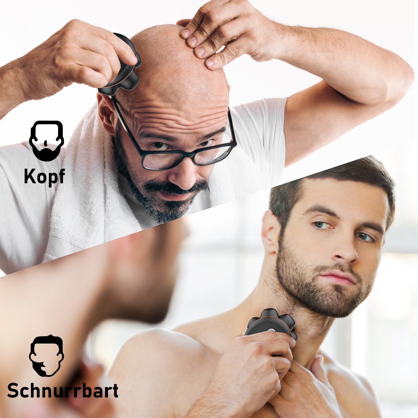 MAXGROOM Glatzen Rasierer Herren, 7D Flexibler Glatzenrasierer, Wasserdichter Kopfrasierer Glatze mit Magnetische Kopf, Lange Batterielebensdauer, Leicht zu Reinigen Head Shaver,Rotationsrasierer
