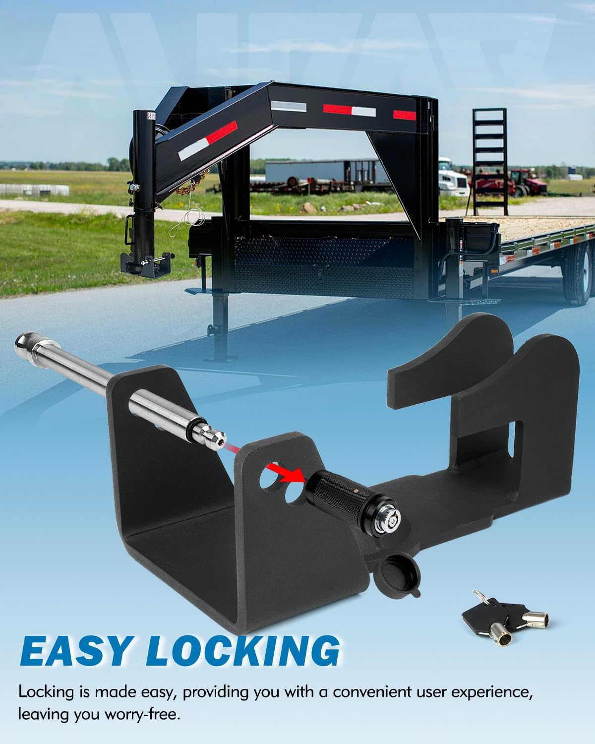 Heavy-Duty Gooseneck Trailer Lock, Gooseneck Lock Fit for Heavy Trailers, Livestock Haulers and RVs - Black