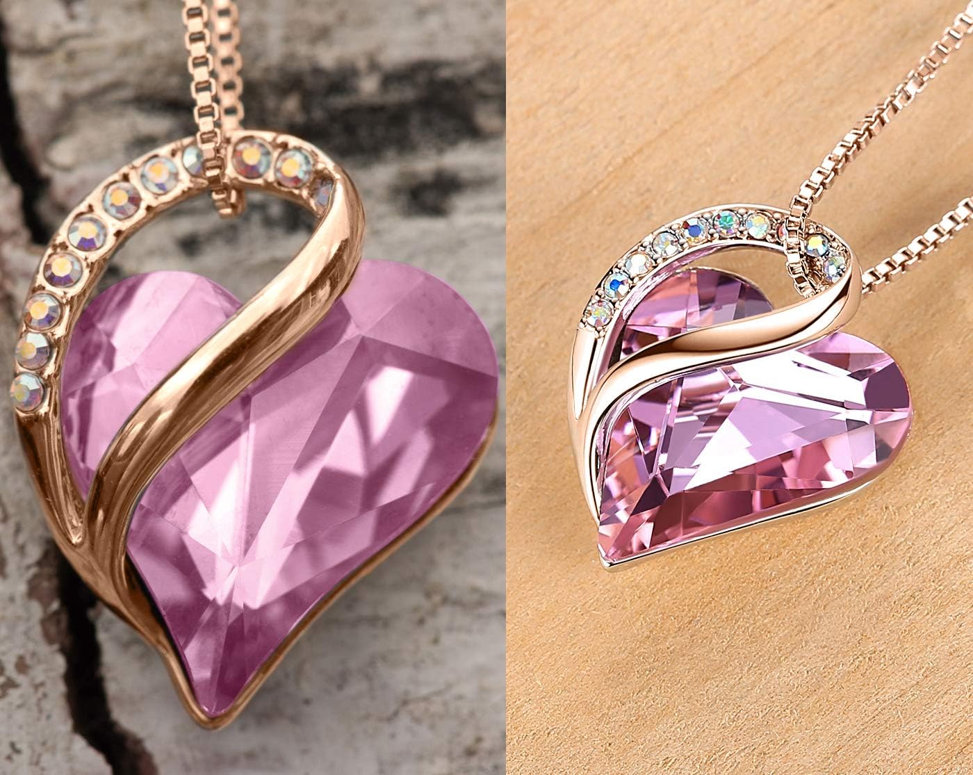 Leafael Infinity Love Crystal Heart Bundle Jewelry Set with Rose Quartz Pink Healing Stone Crystal for Romatic Love Gifts for Women Necklace Earrings Bracelet, 18K Rose Gold Plated