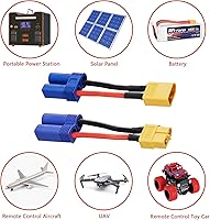 Vista 4 de Adaptador EC5 macho a conector hembra XT60, 4 cables de extensión XT60-EC5, adaptador de batería RC con cable de silicona de 2.0 in 14AWG