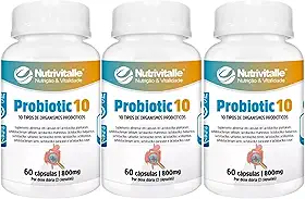 Probiotic 10 800 mg 60 Cápsulas Nutrivitalle Kit 3 Unidades