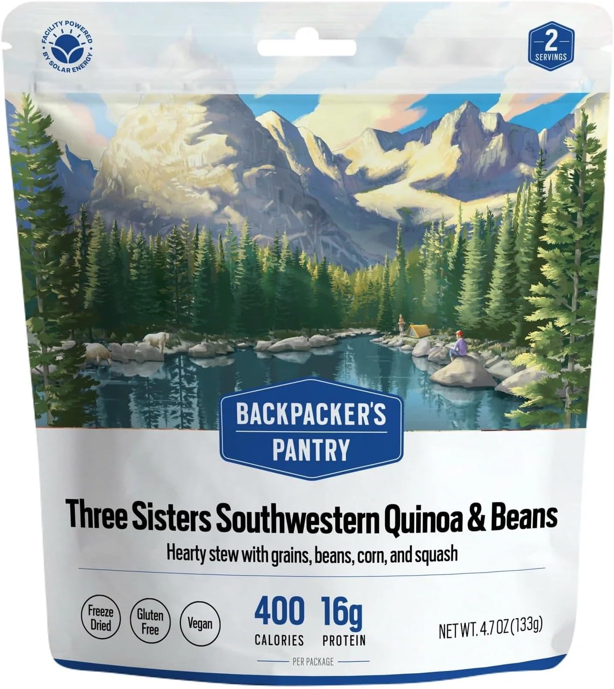 Three Sisters Quinoa and Beans, 2 Servings Per Pouch, Freeze Dried Food, 14 Grams of Protein, Gluten Free, Vegan