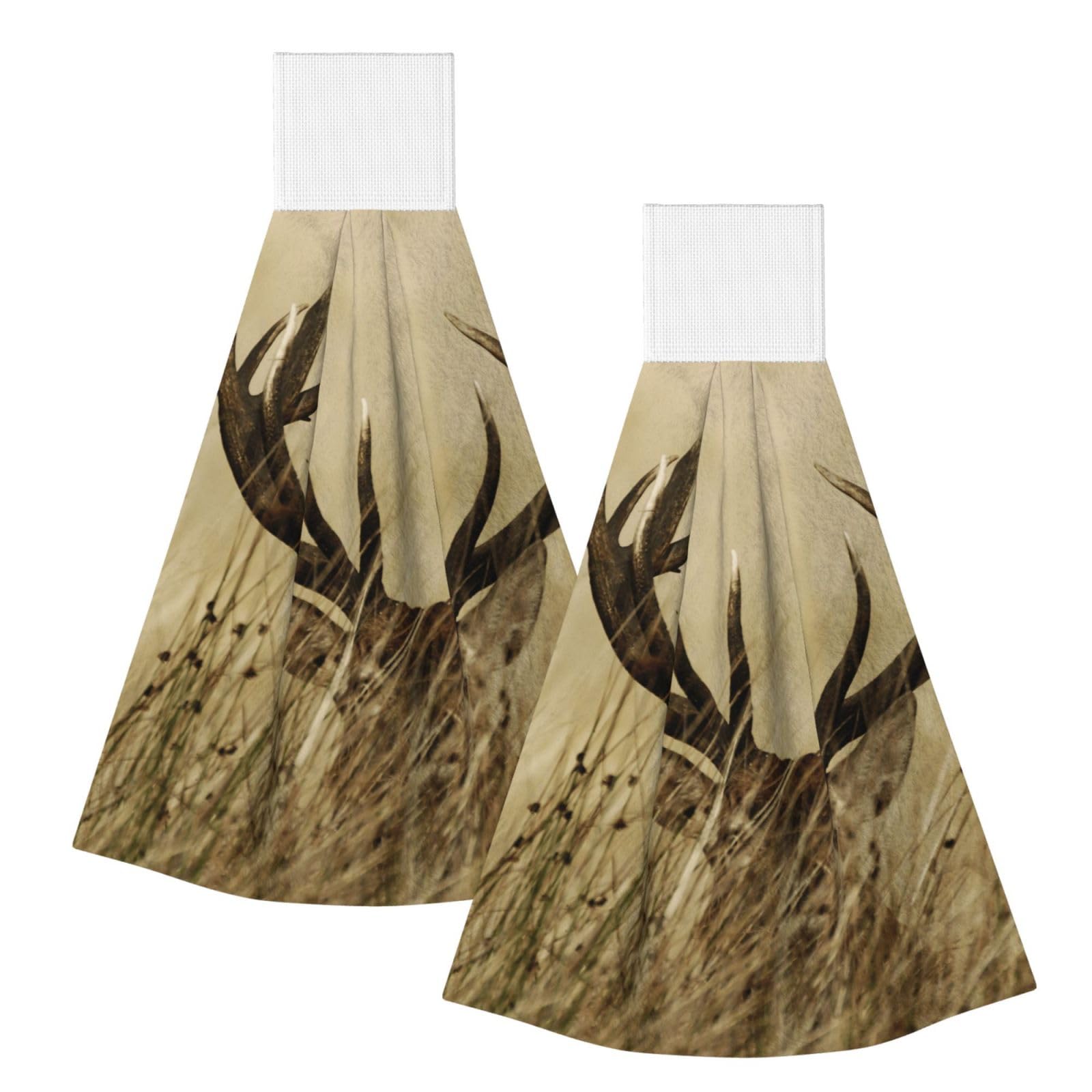 DOPKLNA Whitetail Deer Fawn In Wilderness Stag, 2 Pcs Hanging Coral Fiber Hand Towels for Bathroom, Absorbent Kitchen Towels