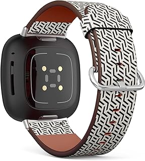 CJBROES Replacement Leather Watch Band, Compatible with Fitbit Versa 3 and Fitbit Sense of Wristband Bracelet Accessory - Chevron Modern