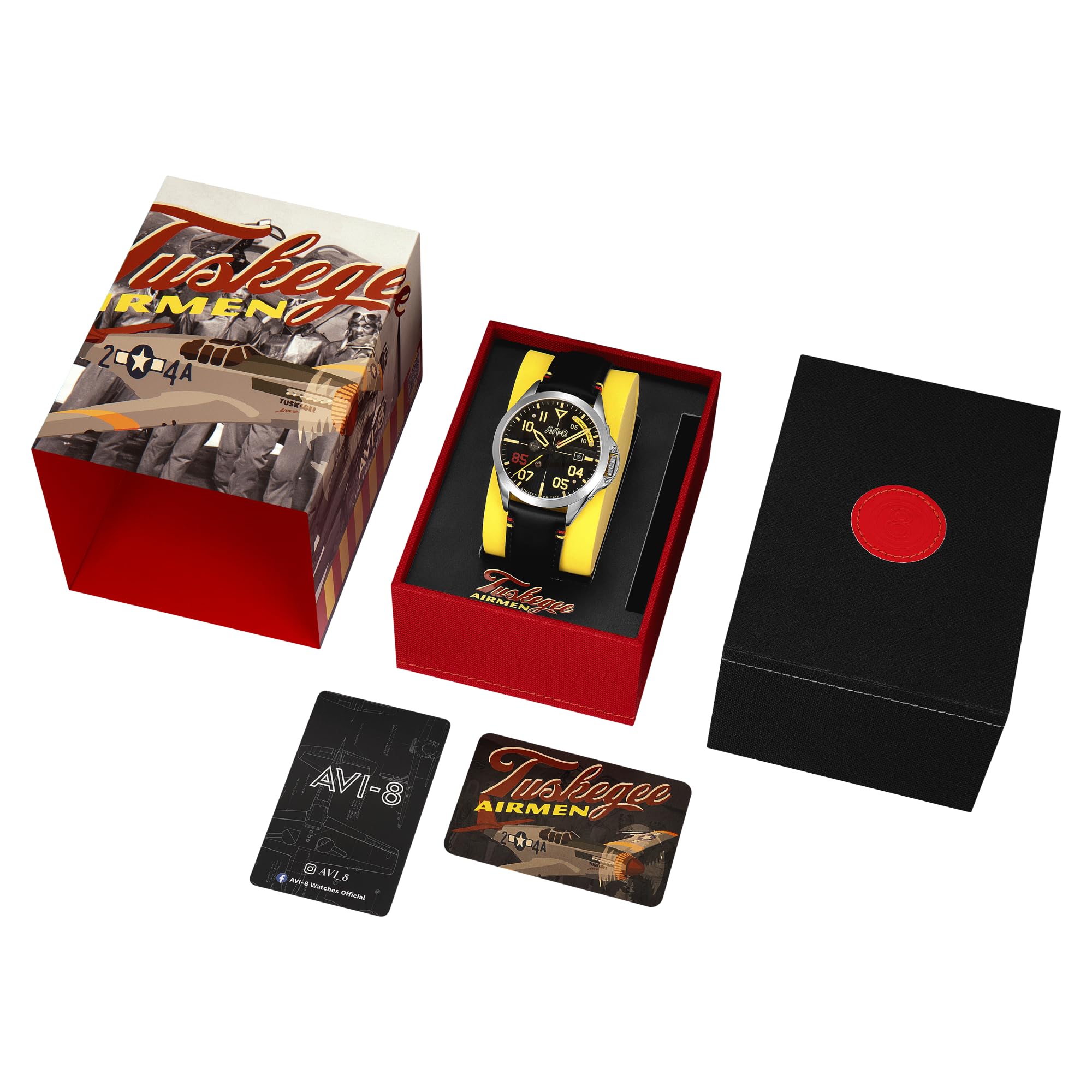 AVI-8 Reloj automático P-51 Mustang Patriot de 43 mm para hombre, edición limitada de 85 aniversario, con correa de cuero, AV-4148