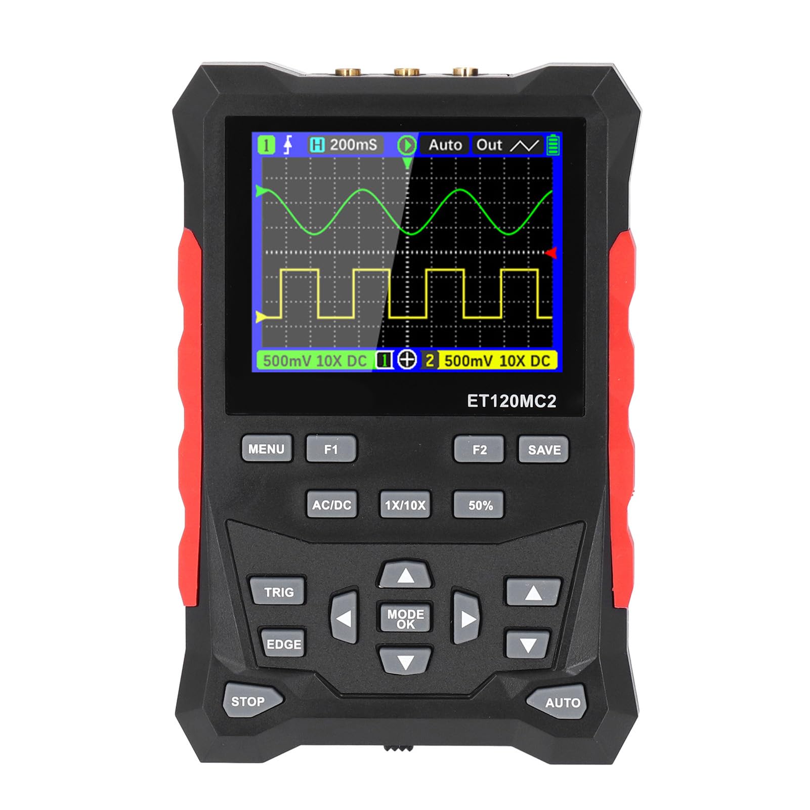 Oscilloscopio Portatile 120MHz 2 500MSA/S Oscilloscopio con Schermo TFT 2,4 Pollici per la Ricerca Scientifica Materiale ABS Portatile