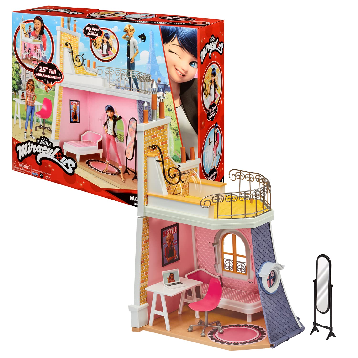 BANDAIMiraculous: Tales of Ladybug & Cat Noir - 2in1 Balcony Bedroom Dolls House and Accessories Playset