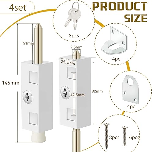 Vista 10 de Cerradura de puerta corrediza rectangular para puerta de patio con llave para barra de seguridad con bisagras de vidrio, perno de acero, aleación