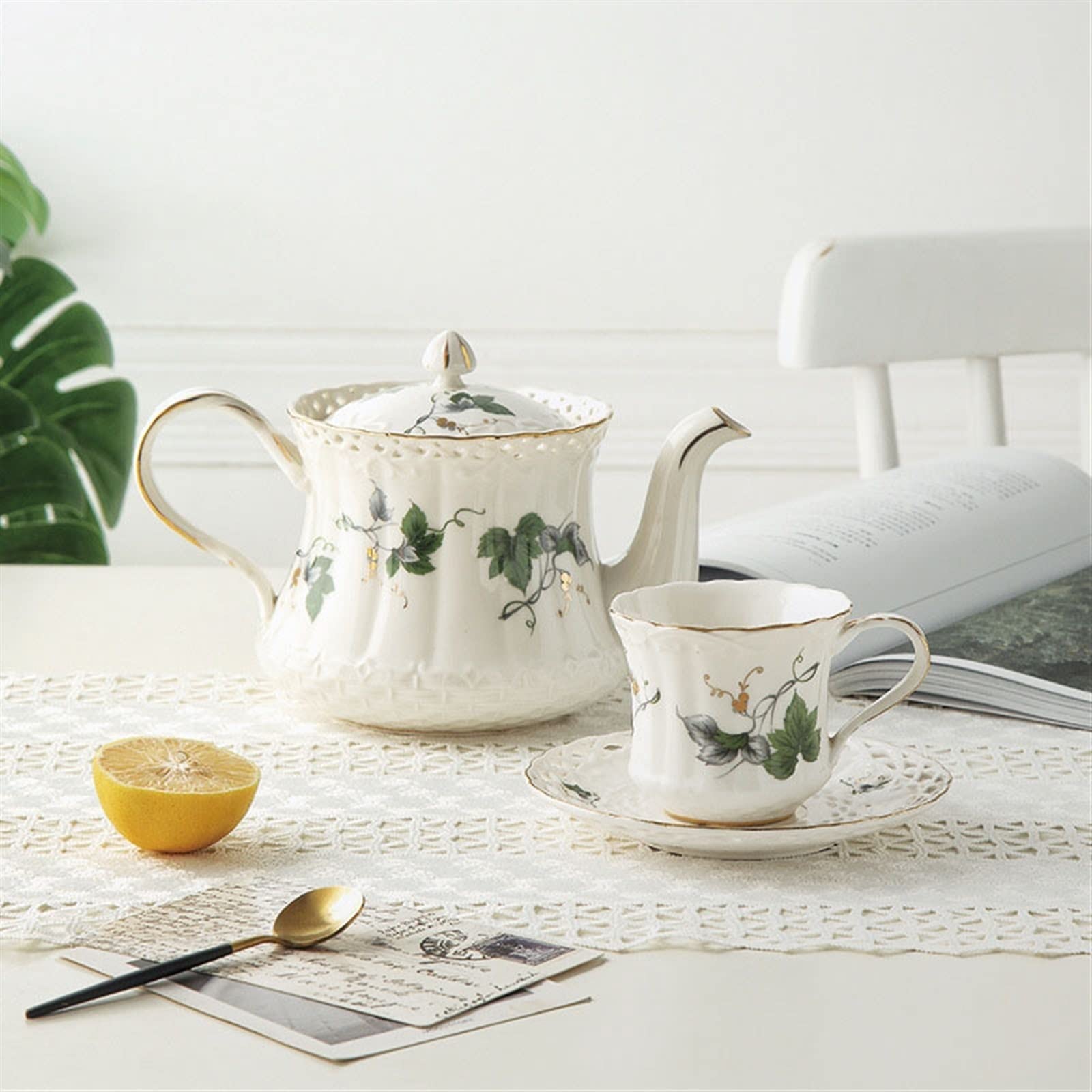850ML Nordic Exquisite Teapot Duża pojemność pozłacany pusty ceramiczny czajnik czajnik popołudniowa herbata kawa