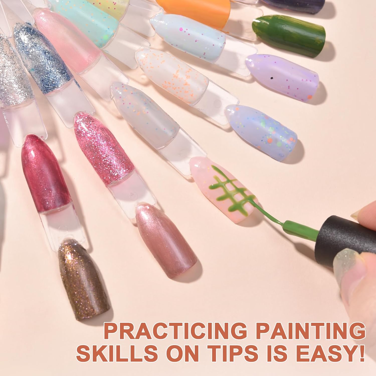 300 Tips Nail Swatch Sticks with Metal Split Ring Fan-shaped Display Nail Practice Sticks Nail Sample Swatches for Nail Art Polish Practice Nail Color Display (Clear)