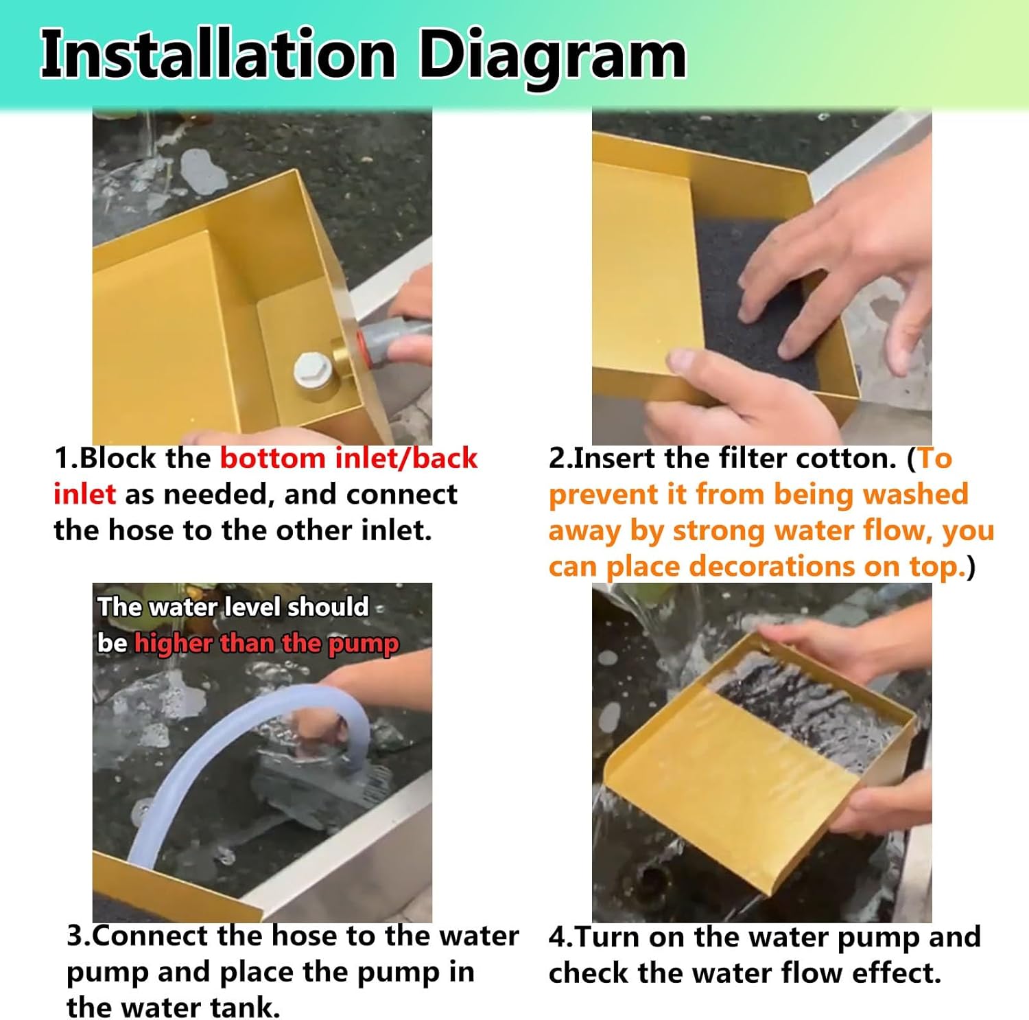 Heavy Duty 304 Stainless Steel Waterfall Spillway Kit for Pond & Outdoor Fountain, 15cm/5.9in Water Feature Spout with Filter Cotton & Fittings