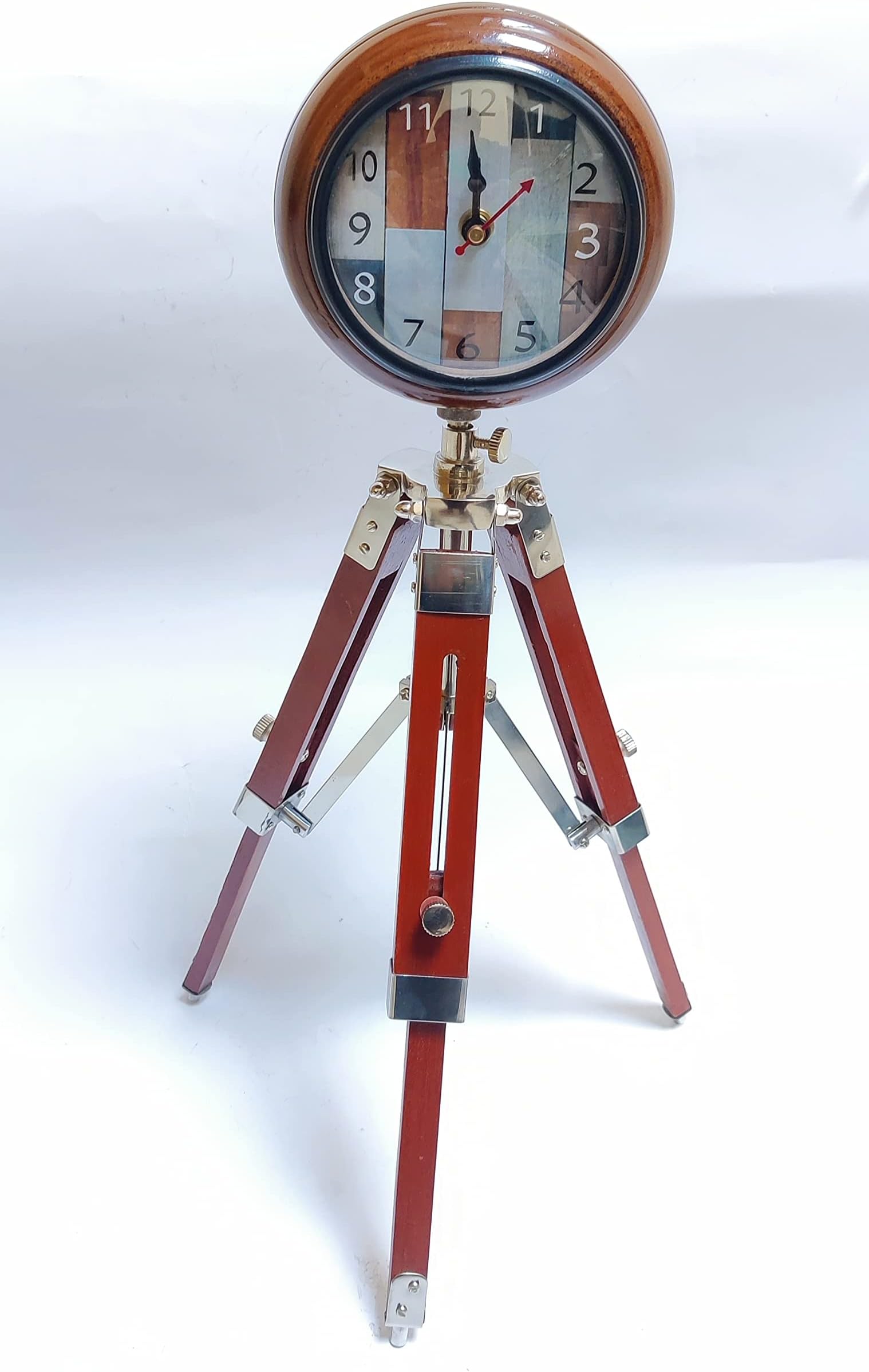 NORVILLE® Wooden and Brass Antique Metal Tripod Floor Clock with Stand (18 Inches)