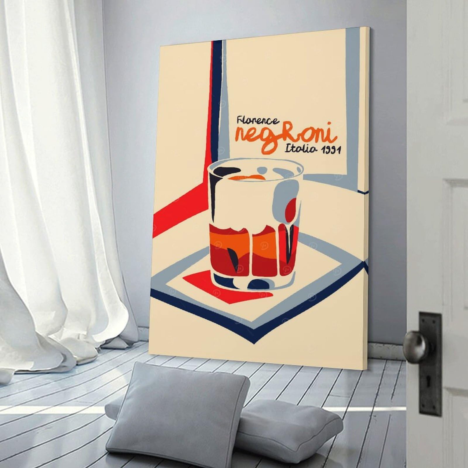 Junmoney Negroni Cocktail Italian Canvas Wall Decor 24x36inch(60x90cm), for Entrance Walls, Hall Decor Or Foyers, Wall Decor to Refresh Empty Corners