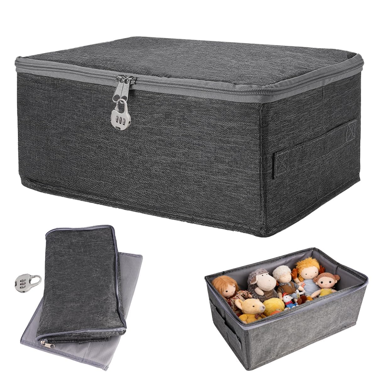 1 Pieces 30 x 20 x 14 cm Lockable Foldable Fabric Storage Box with Handles