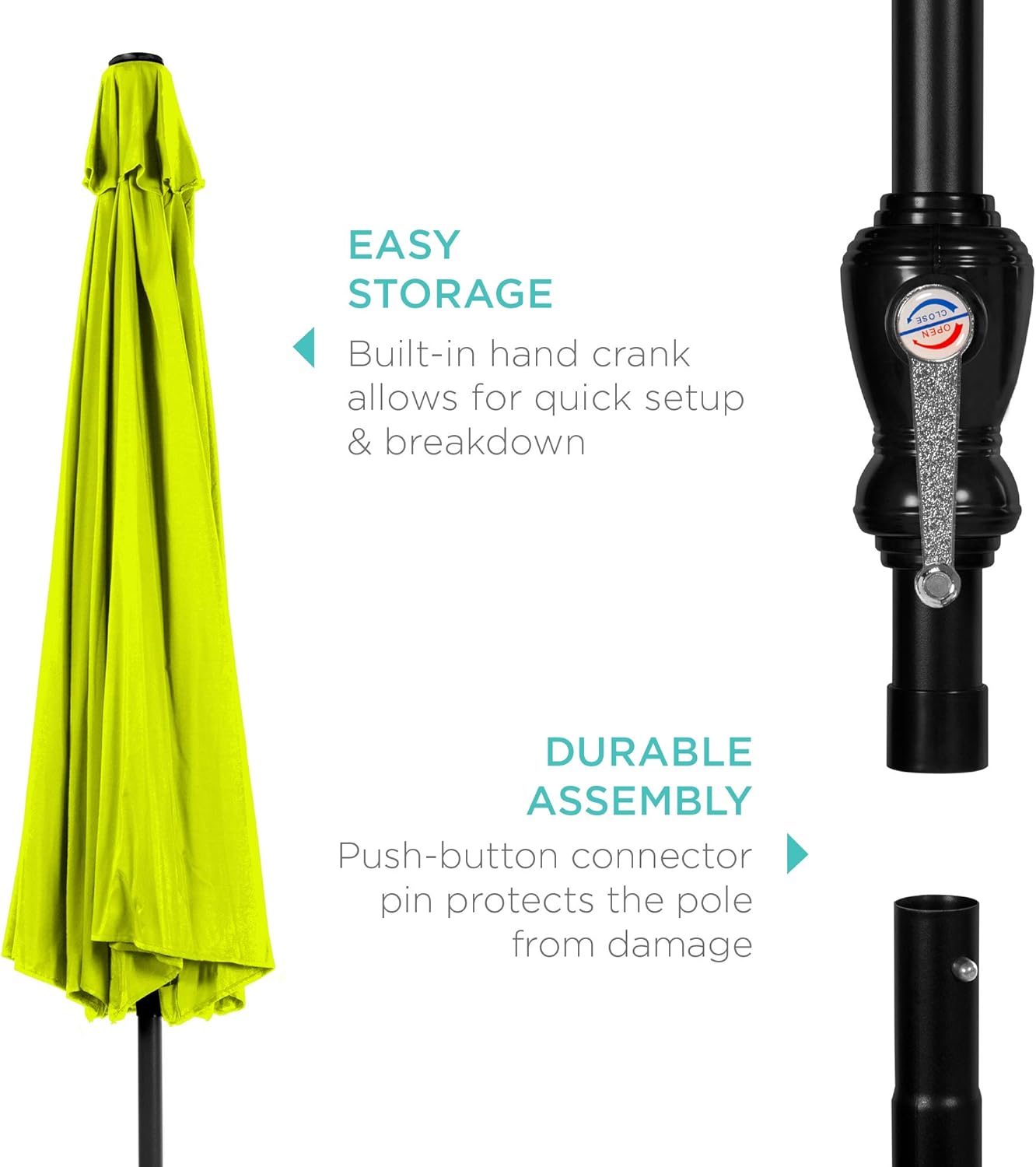 Best Choice Products 10ft Outdoor Table Compatible Steel Polyester Market Patio Umbrella w/Crank and Easy Push Button Tilt - Lemon Lime