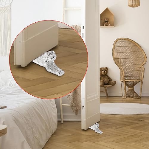 Miniatura 2 de Sumnacon Tope de puerta de perro de hierro fundido, resistente y rústico, evita perforar agujeros, cuña de puerta de metal vintage en la superficie