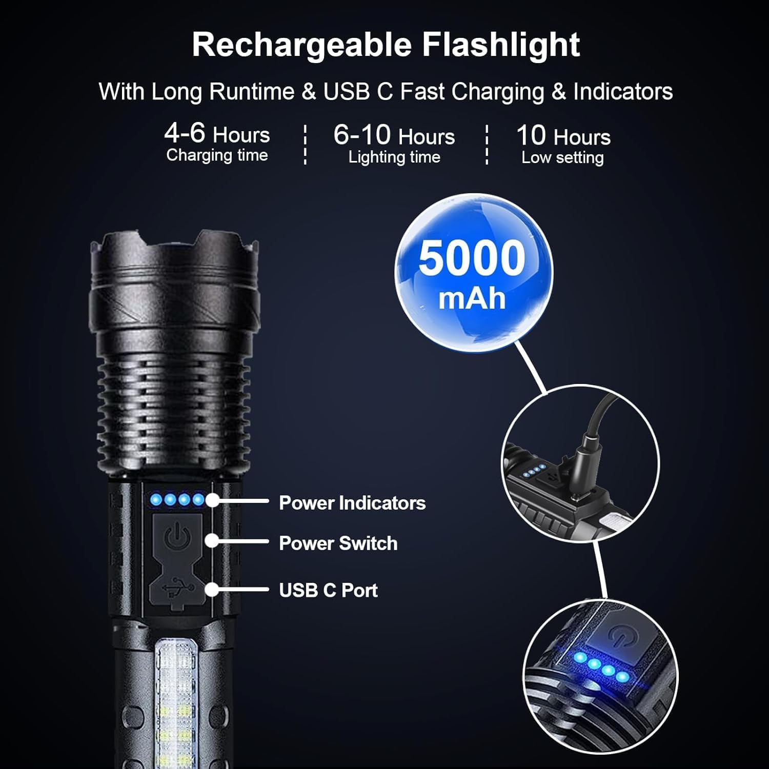 Rechargeable Flashlights High Lumens 2 Packs, 980,000L Tactical Led Flash Light High Powered, Super Bright Zoomable flashlight with 7 Modes, Cob Side Light, Adjustable Flash lights for Home Emergency
