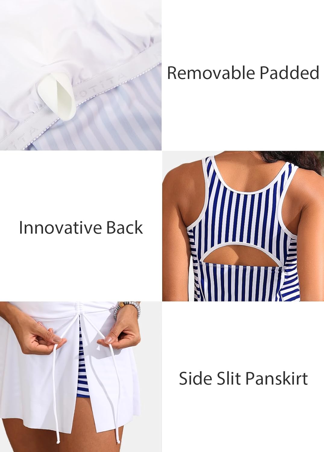 ROSEWE Tribal Print Tankini Swimsuits for Women, Modest Tummy Coverage Bathing Suits with Skirt, 2 Piece Sporty Swimwear
