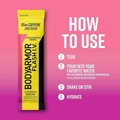 Vista 20 de BODYARMOR Flash IV Paquetes de electrolitos sin azúcar para mezcla de bebida, de una sola porción, agua de coco en polvo, fresa kiwi (6 unidades)