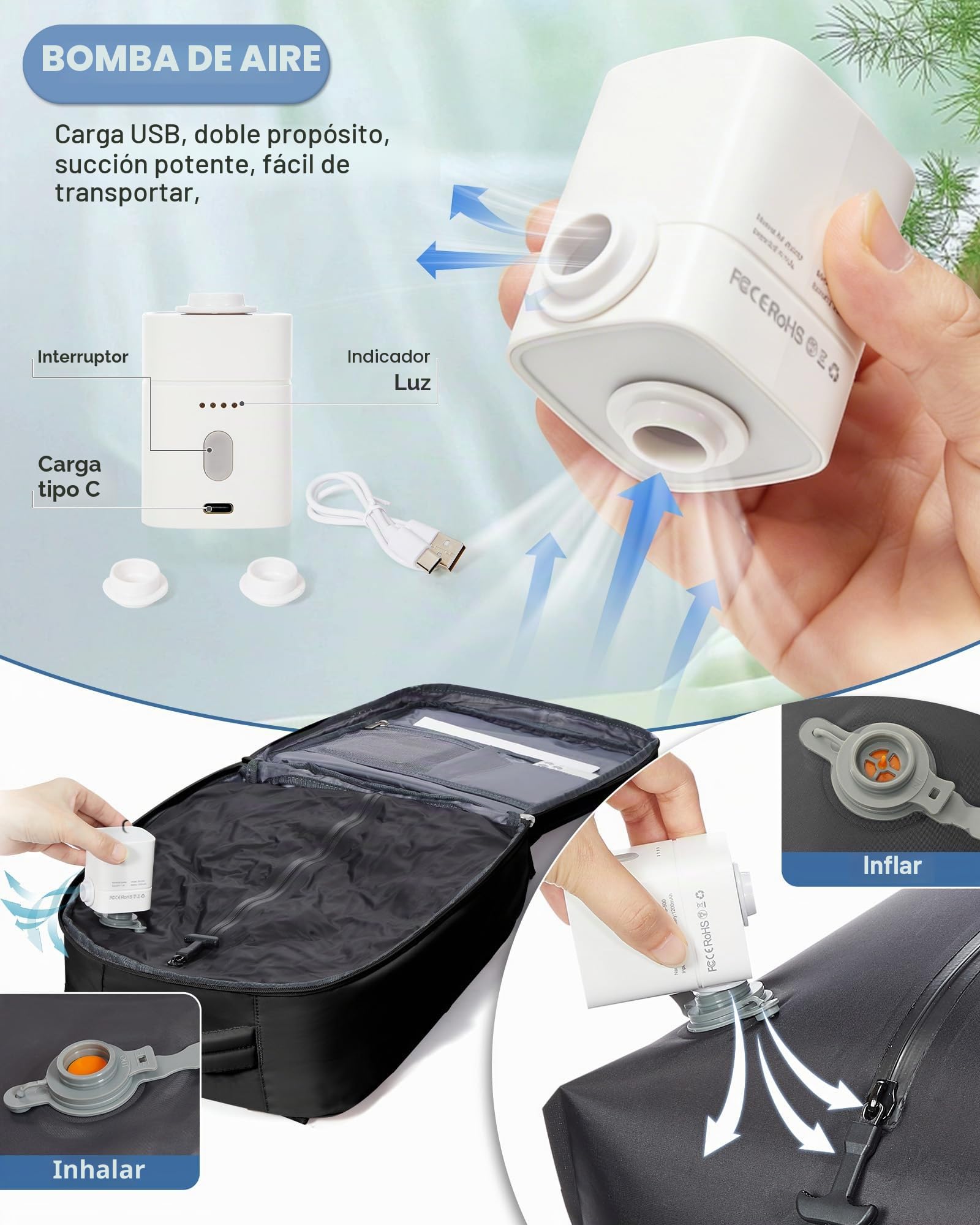 SZLX Mochila al Vacio con Bomba Mochilas Viaje Cabina Avion 40x30x20 Ryanair Vueling Wizzair Equipaje de Mano 40x20x25 Bolsas de Viaje Mujer Maletas 45x36x20 Easyjet Mochila Portátil con USB Hombre