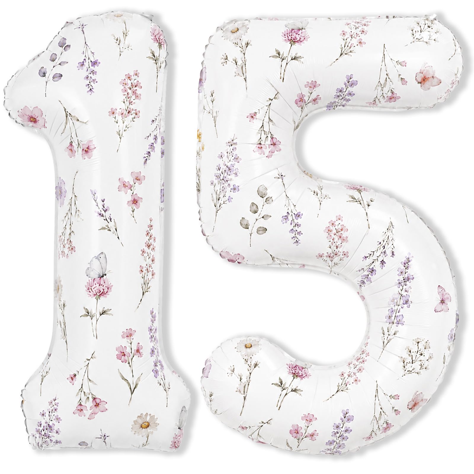 Wildflower Number 15 Balloons for 15th Floral Theme Birthday Party Decor