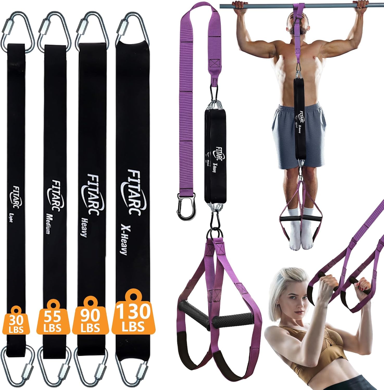 Fitarc Pull Up Assistance Bands Set,Pull Up Assist Strap with Handle,14 Levels of Assistance Up to 300LBS
