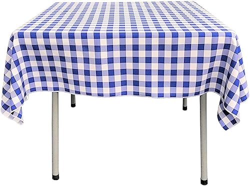 Mantel cuadrado a cuadros 54x54 pulgadas (azul rey y blanco)
