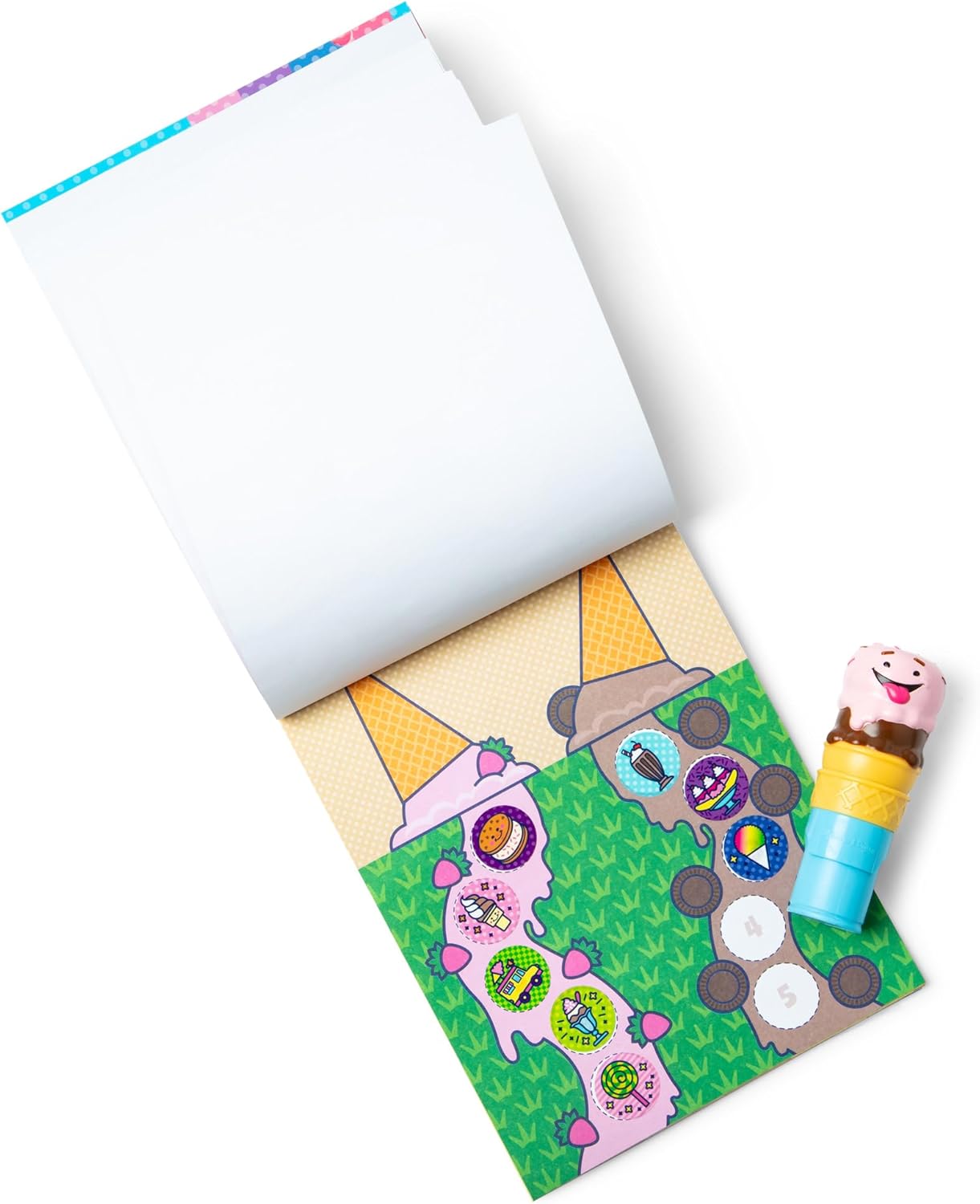 Melissa & Doug Sticker Wow!™ 24-Page Activity Pad and Sticker Stamper, 300 Stickers, Arts and Crafts Fidget Toy Collectible Character – Ice Cream - for Kids Ages 3+ - FSC Certified