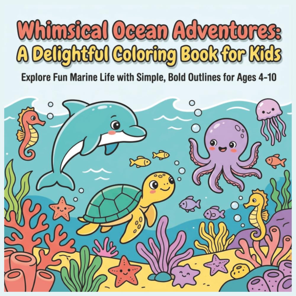 Whimsical Ocean Adventures: A Delightful Coloring Book for Kids: Explore Fun Marine Life with Simple, Bold Outlines for Ages 4-10 (Bold & Bright Coloring Books for Kids)