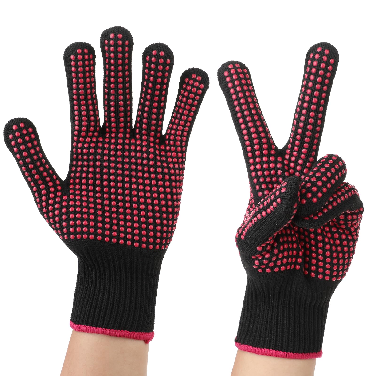 2 Pcs Heat Resistant Gloves with Non-Slip Silicone Bumps Professional Heat Blocking Fireproof Sublimation Gloves Mitts for Curling Wand Hot-Air Brushes Hair Styling Flat Iron
